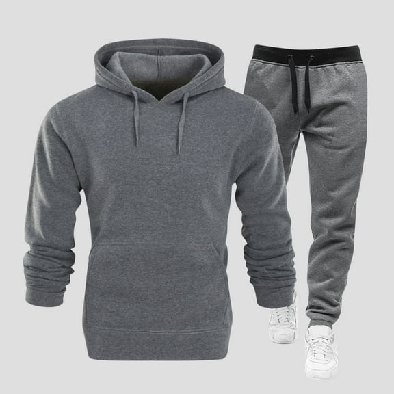 Zylanna Men's Tracksuit Outfit Sets, 2 Piece Long Sleeve Hooded Elastic Waist Sweatshirts   Pants Sets for Men Dark Gray