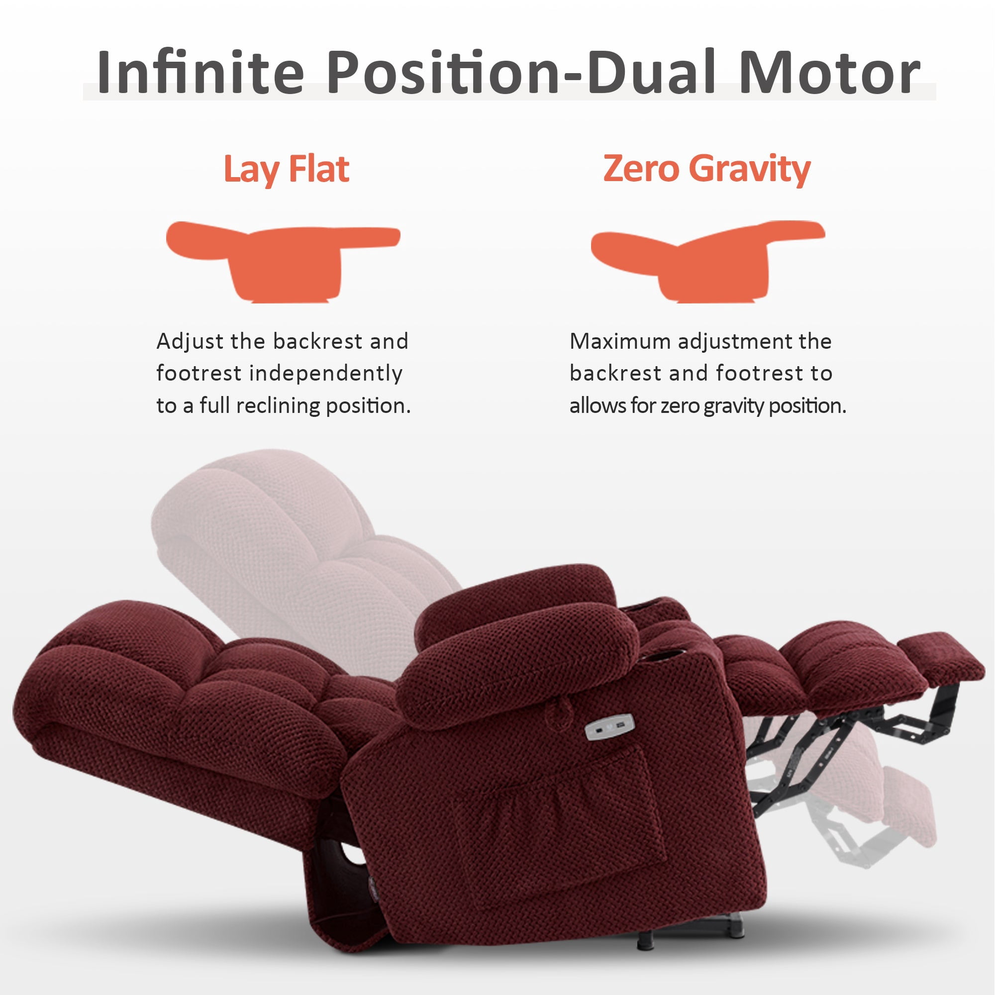 MCombo 22.4" Seat Width Lay Flat Dual Motor Power Recliner Lift Chair with Vibration and Heat, Infinite Position