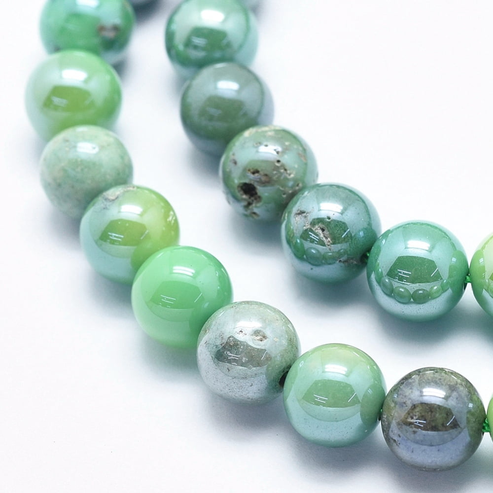 Electroplate Natural Green Grass Agate Beads Strands Round 8mm Hole: 1mm about 50pcs/strand 15.7 inch