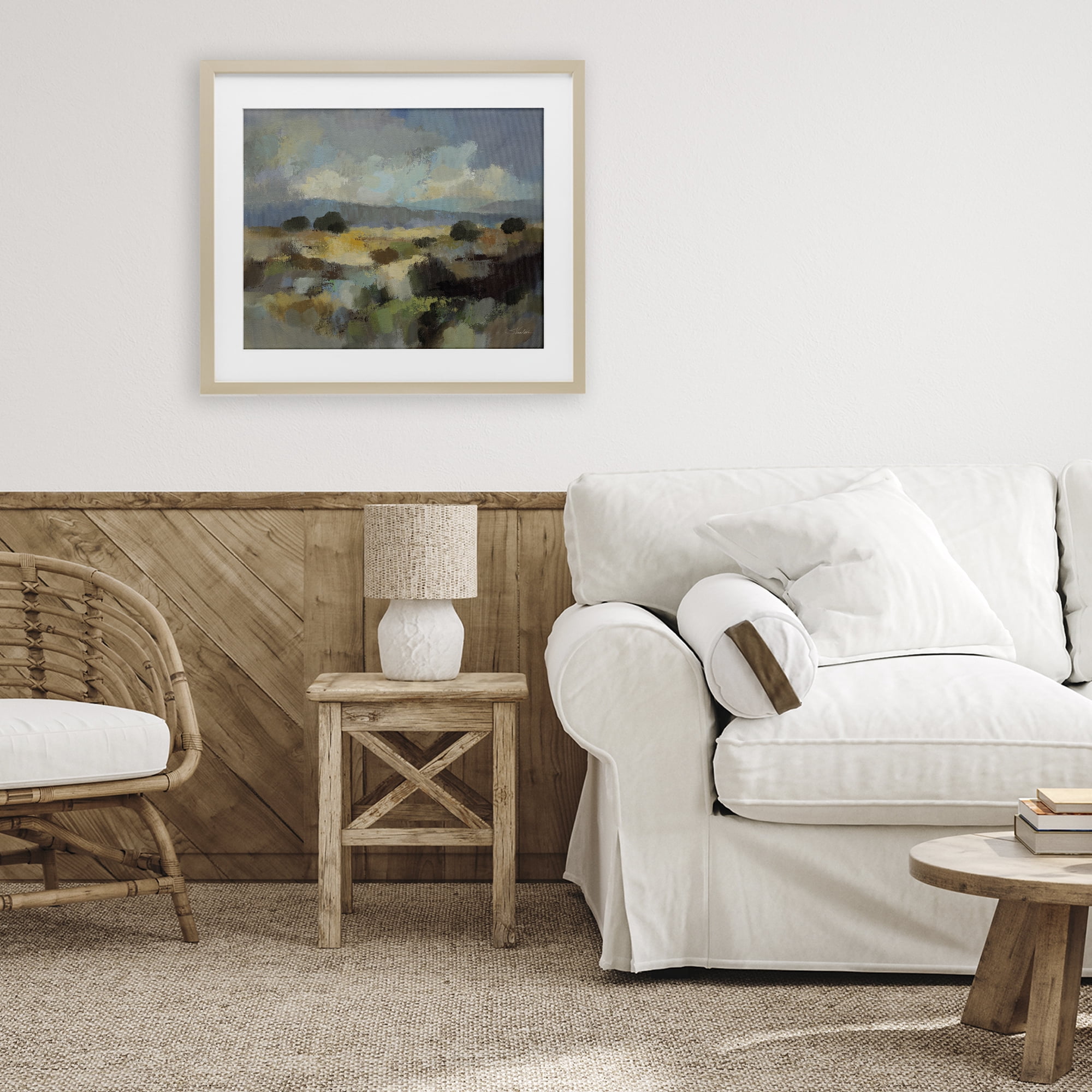 Stupell Industries Muted Blue Landscape with Clouds Birch Framed Print Under Glass, design by Silvia Vassileva