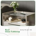 thumbnail image 6 of VanAcc 23.6" Nightstand Set of 2, High Gloss End Table with Glass Tabletop, Modern Bedside Table with Charging Station for Bedroom, Cream & Gray, 6 of 10