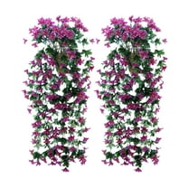 2-Pack Artificial Lily Rattan Wall Hanging Basket 11.81in Fake Flowers for Indoor/Outdoor Wedding Decor - UV-Resistant Plastic Floral Arrangements (Hot Pink)