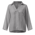 thumbnail image 4 of WTOBBY Women's V-Neck Pullover Long Sleeve Top, Cotton Linen Casual T-Shirt for Fashion Comfort, Relaxed Fit with Soft Stretch Fabric, Daily Wear Essential,Light Gray S, 4 of 5