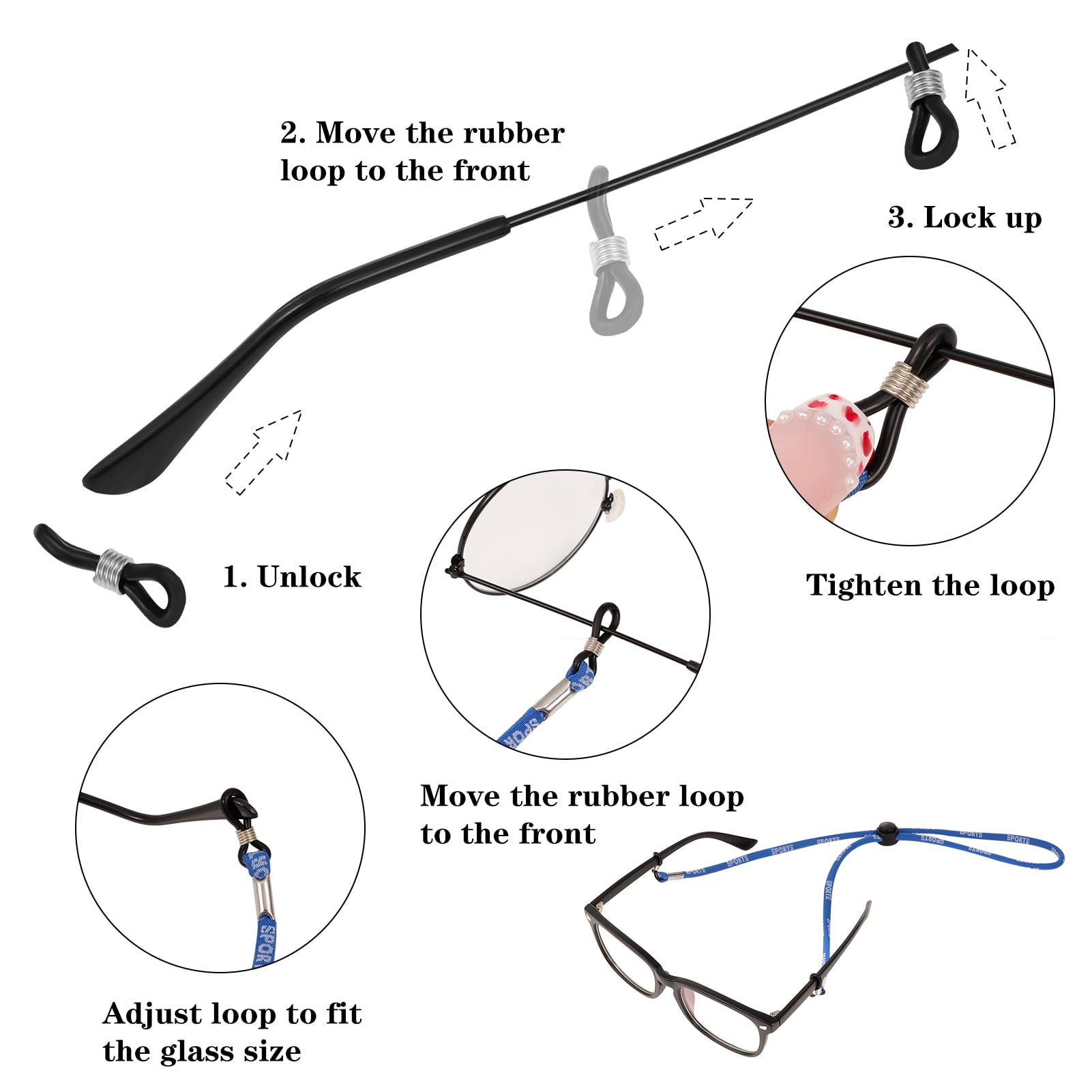 HEQUSIGNS 8Pcs Sport Eyeglasses String Straps, 26inch Adjustable Eye Glasses Lanyard, Non-Slip Chain Holder Around Neck, Eyeglasses Holders for Kids Men Women