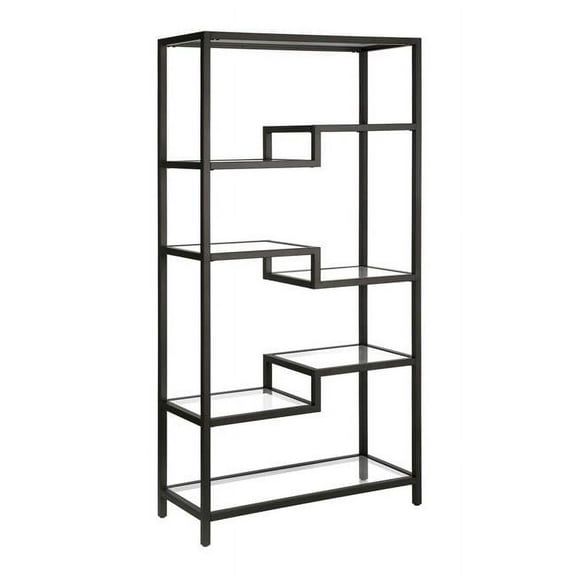 HomeRoots 527579 68 in. Metal, Glass Seven Tier Etagere Bookcase, Black