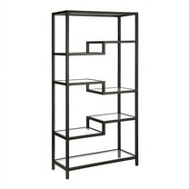 HomeRoots 527579 68 in. Metal, Glass Seven Tier Etagere Bookcase, Black