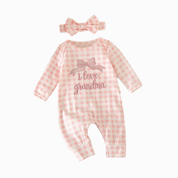 mgoYE Baby Girl Winter Clothes Romper I Love Grandma Newborn Preemie Going Coming Home Outfit Ruffle Romper Cute Jumpsuit(Pink,6-9 Months)
