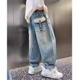 thumbnail image 6 of Boys Jeans Size 2-3Y Straight Wide Leg Denim Trousers Comfortable Playwear Spring Loose Casual Big Youth Kids Pants Blue, 6 of 10
