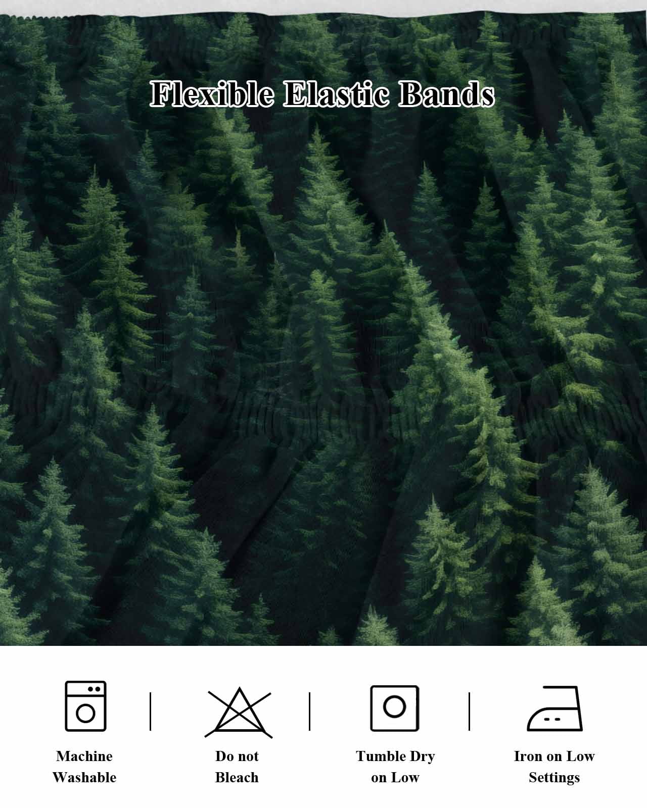 Green Forest Wrap Around Bed Skirts for Queen Bed 16" Drop, Bed Skirt with Adjustable Elastic Belt Dust Ruffle Bed Valance for Bedroom Hotel Luxury Modern Pine Trees Mysterious Art Bed Frame Cover