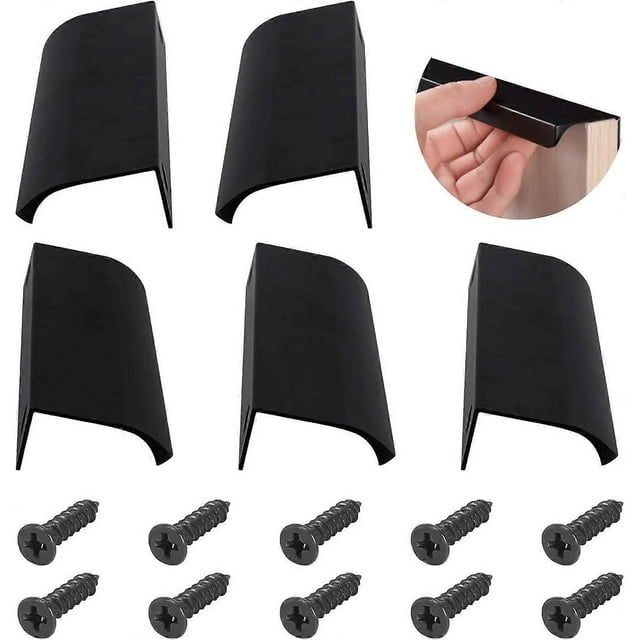 5pcs Black Kitchen Cabinet Handles Aluminum Alloy Invisible Cupboard Handles Modern Kitchen Drawer Integrated Handles with Screws - 128mm Center Dista
