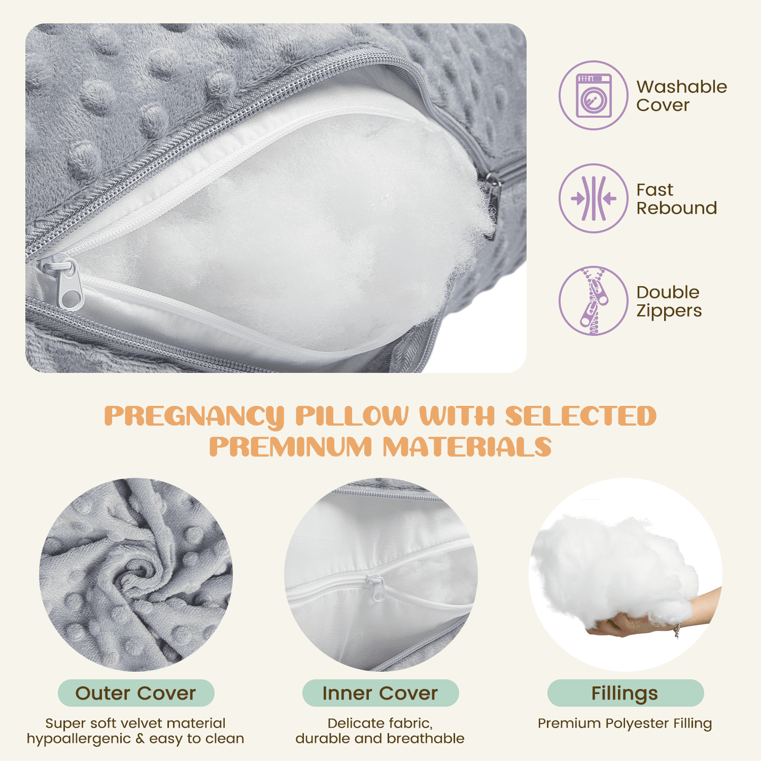Cshidworld U-Shaped Ergonomic Full Body Pregnancy Pillow for Side Sleeper, Gray
