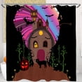 thumbnail image 1 of Whimsical Halloween Shower Curtain - Spooky Castle & Twisted Trees Design, 1 of 4