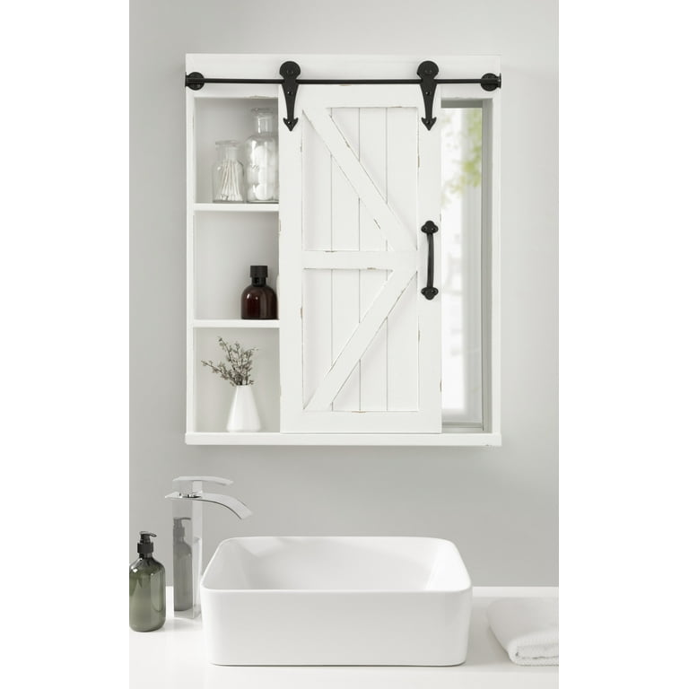 Kate and Laurel Cates Wood Decorative Cabinet with Vanity Mirror and Sliding Barn Door, Rustic White Kate and Laurel Cates Wood Decorative Cabinet with Vanity Mirror and Sliding Barn Door, Rustic White