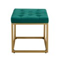 thumbnail image 3 of Modern Square Ottoman, Velvet Upholstered Chair with Button Tufted Cushion Seat and Metal Frame, Padded Bench Chair Leisure Footstool for Living Room Bedroom, Green, 3 of 7