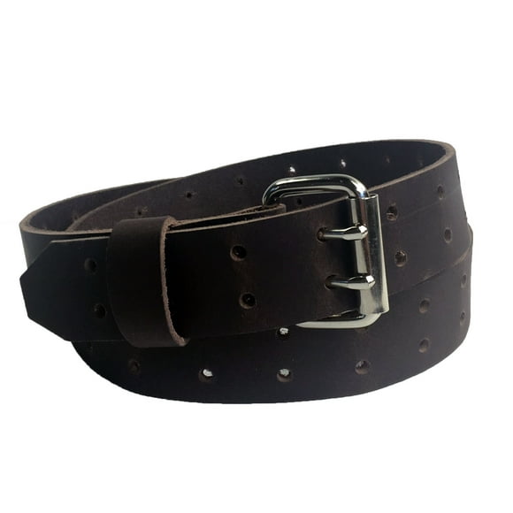 Ceinture en Cuir de Buffle Pleine Fleur Brun de 1,5 Po avec Boucle à Double Ardillon et Doubles Trous