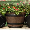thumbnail image 3 of Rustic Barrel-Style Round Planter, Wood-Inspired Finish Resin Planter with Built-In Drainage System, for Outdoor Patio And Garden Spaces, 3 of 8