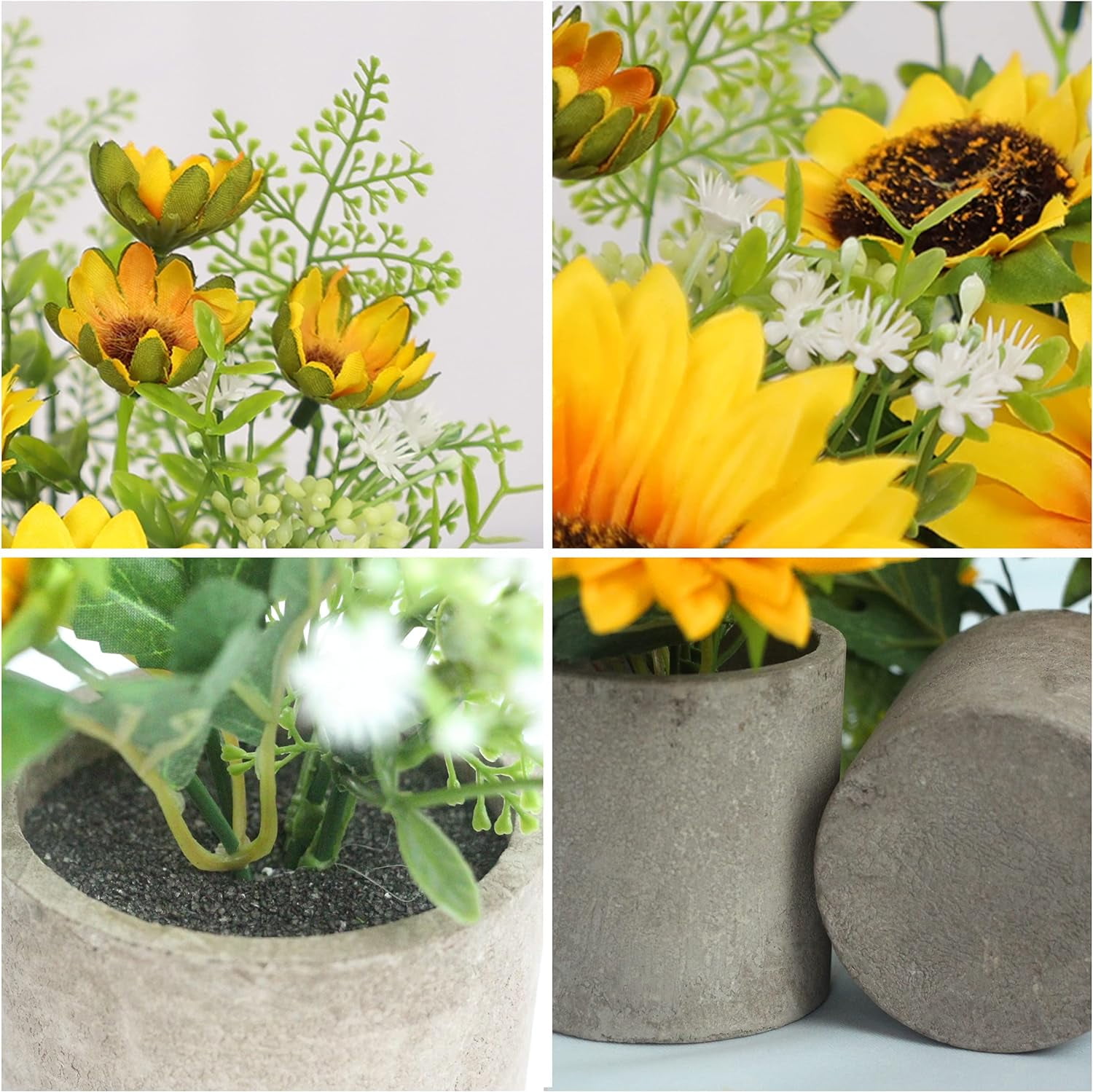 Sunflower Decor Artificial Potted Plants Yellow Fake Flower in Pots, Artificial Sunflower for Bathroom Home Kitchen Rustic Table Centerpiece Shelf Decor