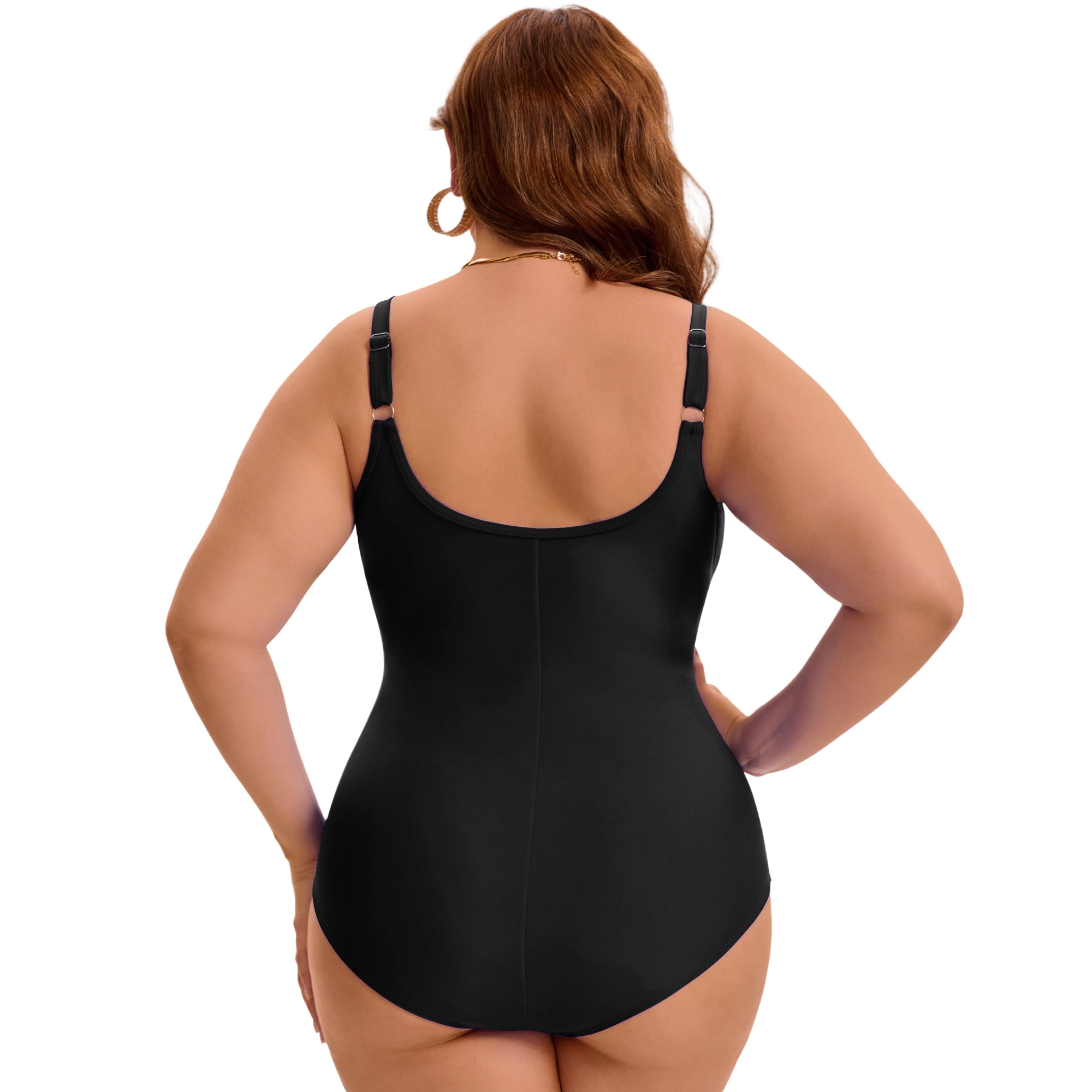 DARING DIVA Women's Plus Swimsuit Mesh V Neck Bathing Suit 4X Black