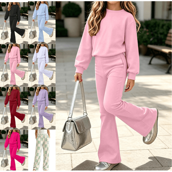 Mifsaly Girls Matching Sets Fleece Lined Long Sleeve Crewneck Tops and Flare Leggings Comfortable Slim Fit Fall Winter Back to School Casual Outfits