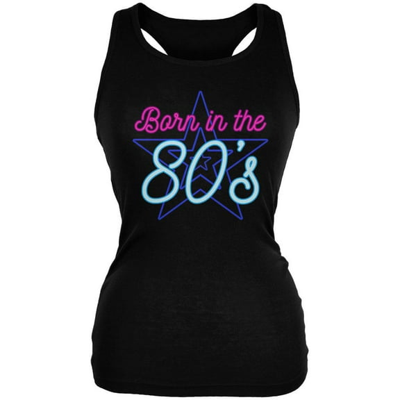 Retro 80s Neon Sign Born in the Eighties Juniors Soft Tank Top Black 2XL