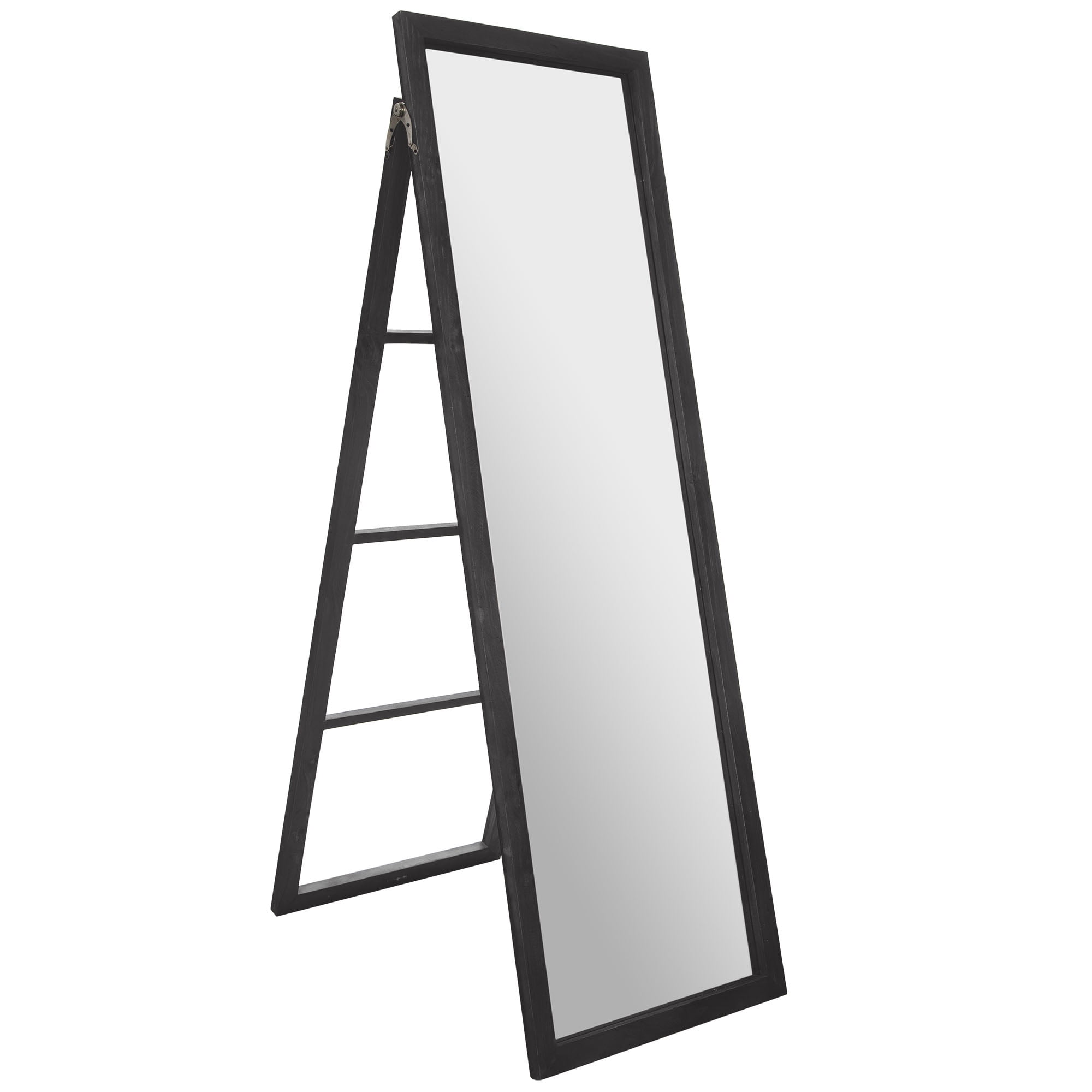 Classic Black Full Length Wood Ladder Standing Mirror with Easel 22"x70