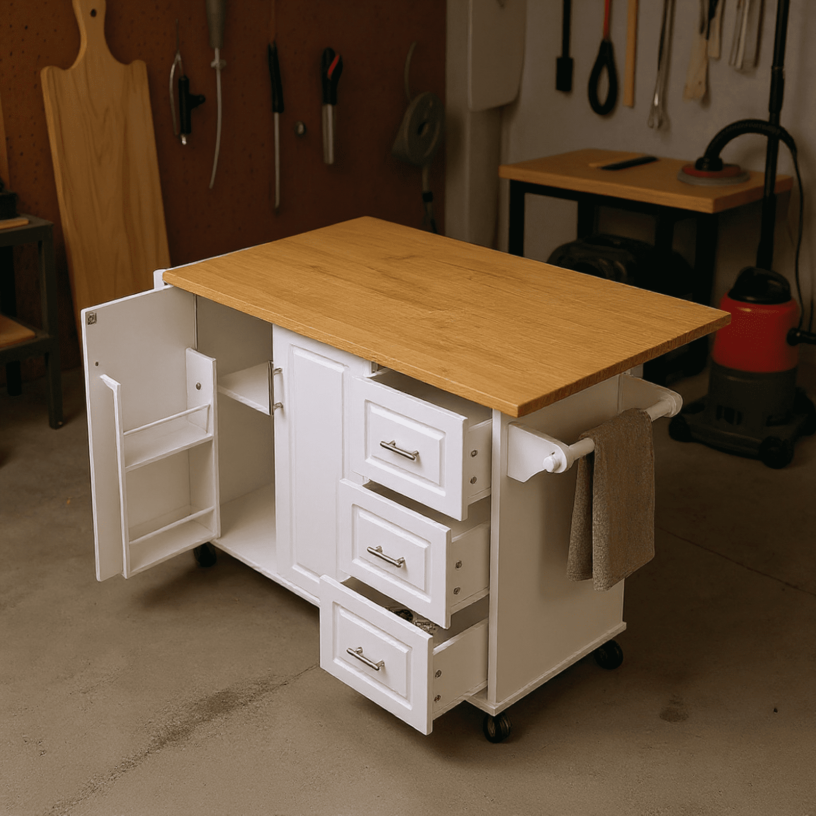 Homy Casa 53.8" Rolling Garage Storage Cabinet with Drawers, Shelves, and Locking Wheels, White