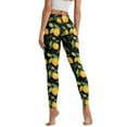 thumbnail image 2 of Renewold Lemon Leaf Black Leggings with Pockets for Women Athletic Tights Compression Leggings High Waisted Butt Lifting Printed Pants Comfy Womens Yoga Leggings, S, 2 of 8