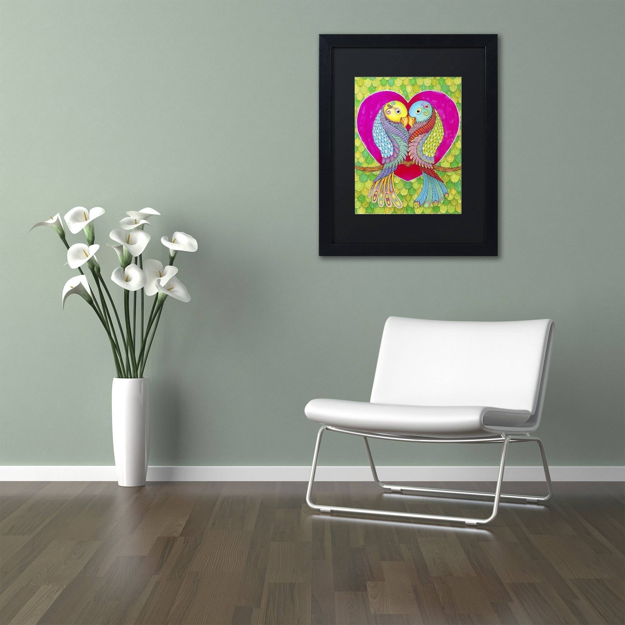 Trademark Fine Art "Lovebirds in Colour" Canvas Art by Hello Angel, Black Matte, Black Frame