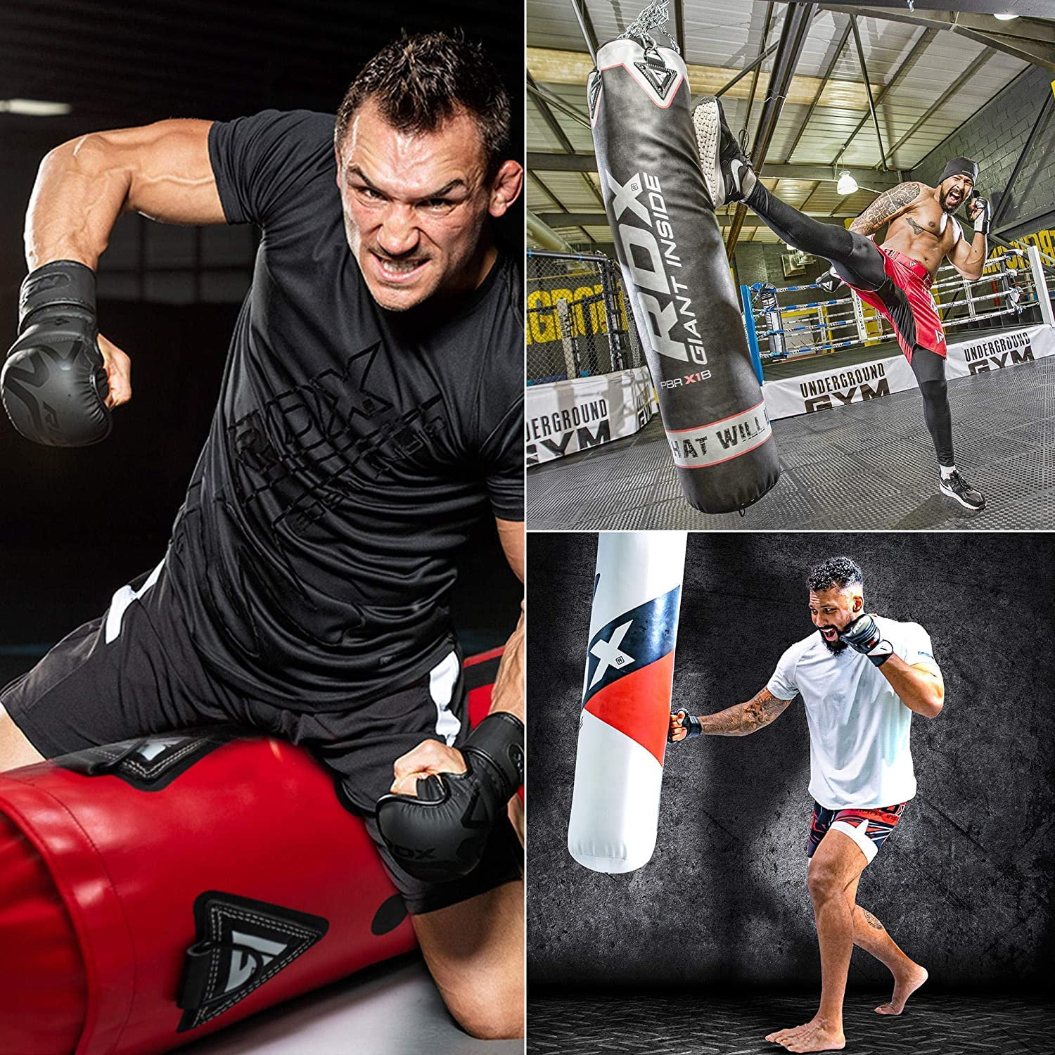 RDX Punching Bag Unfilled Set Kick Boxing MMA Training Gloves Heavy Punchinging Mitts Hanging Chain wall Bracket Muay Thai 4PC Martial Arts 4FT 5FT