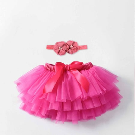 

ATOGUTA Girls Skirt Set 2 Piece Outfit Tutu Skirt Dance Dress Ruffle Tiered Tulle Tutu Skirts with Hairband Size 0-3T