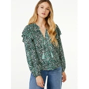 Scoop Women's Ruffle Print Peasant Top