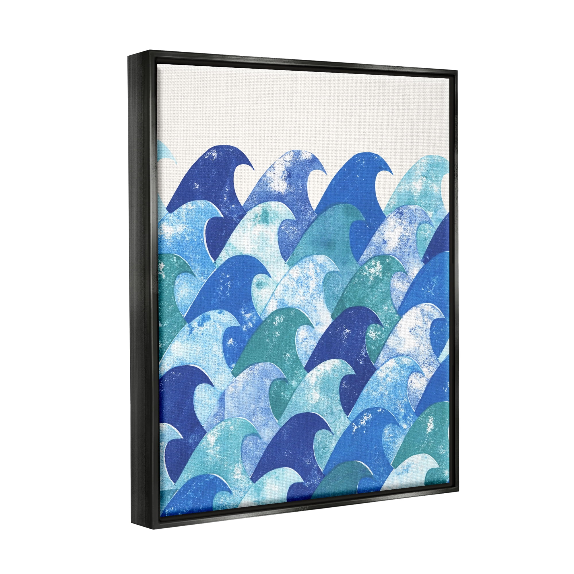 Stupell Industries Abstract Sea Waves Abstract Painting Black Floater Framed Canvas Art Print Wall Art, 25 x 31