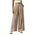 thumbnail image 5 of Women's Cotton Linen Loose Fit Pants for Women with Pockets, Mid Elastic Waist Straight Leg, Casual Soft Lightweight, Business Lounge Beach Summer, Womens Trousers | VerBelle,Khaki XL, 5 of 7