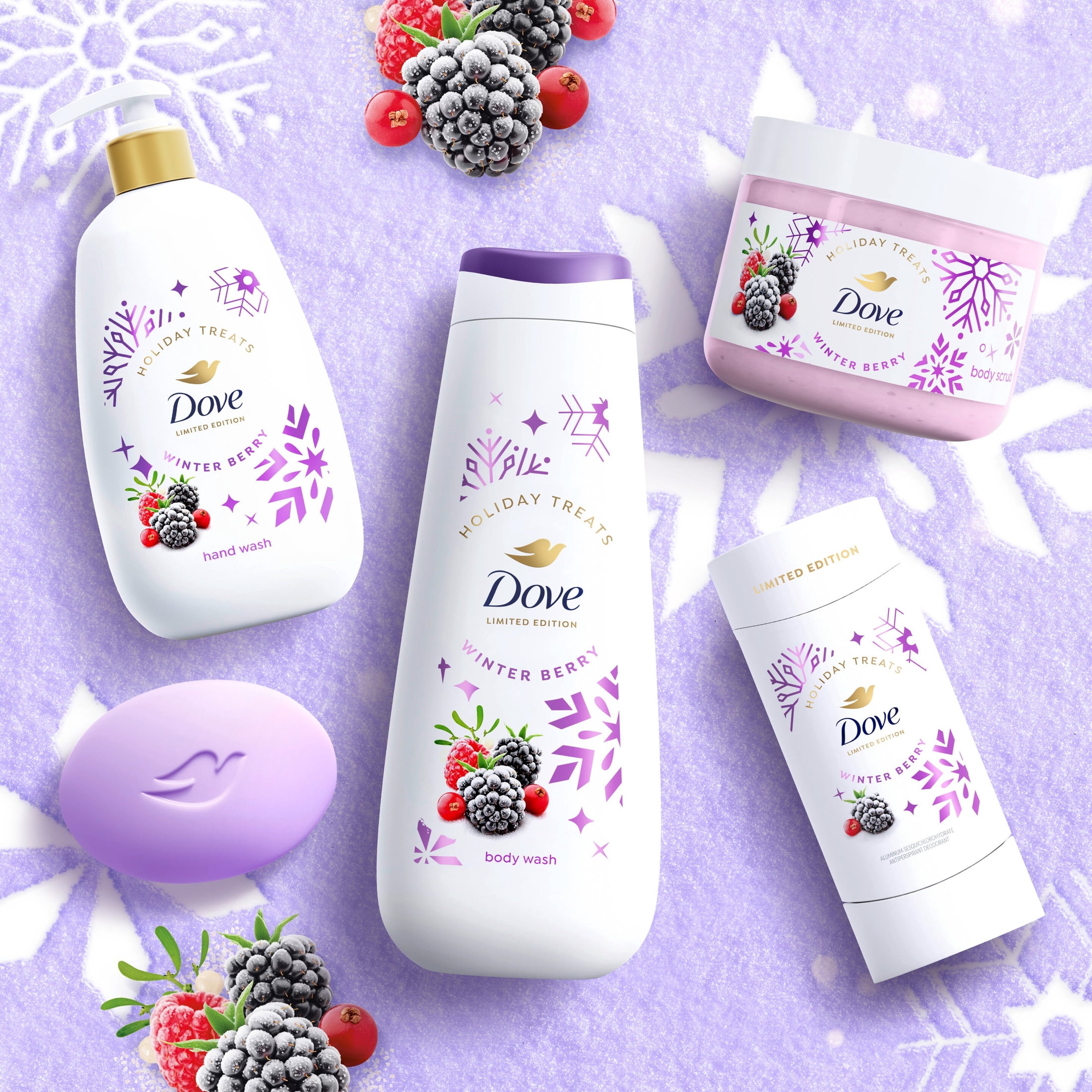 Dove Limited Edition Holiday Treats Beauty Bar Winter Berry Bar Soap For Hydrated And Soft Skin, 3.75 oz 4 Bars