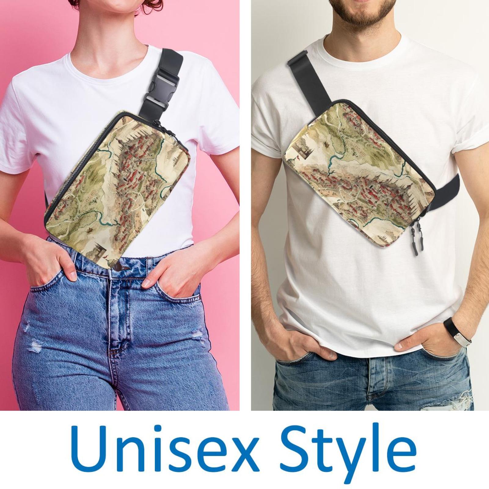 Map section Lightweight Adjustable Sling Bag with Extension Strap - Unisex Waist Packs Waist Bags
