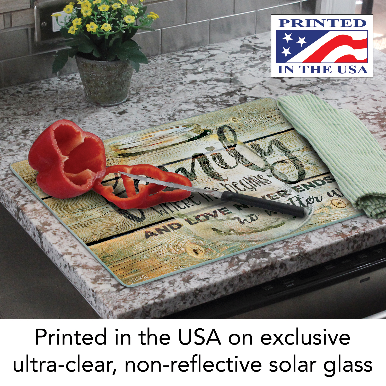 CounterArt "Family Time" 3mm Heat Tolerant Glass Cutting Board 15" x 12"
