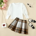 thumbnail image 2 of Kucnuzki 4T Toddler Girl Outfits 5T Toddler Girl Skirt Sets Fall Winter Solid Color Puff Long Sleeves Top Plaid Pleated Skirt 2pcs Set White, 2 of 9