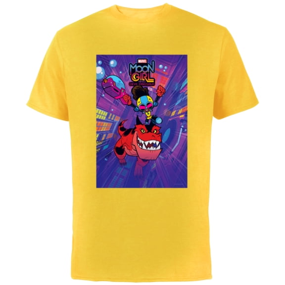 Marvel Moon Girl and Devil Dinosaur Series Poster and Logo - Short Sleeve Cotton T-Shirt for Adults - Customized-Yellow