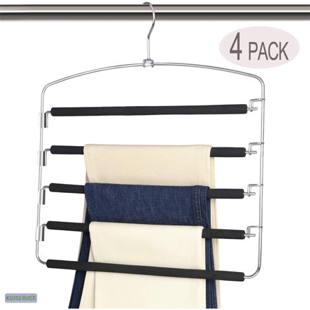 Space Saving Metal Pants s(4 Pack) 5 Layers Skidproof Foam Padded with Swing Arm Closet Organizer for Pants Jeans Trousers Skirts Scarf Ties