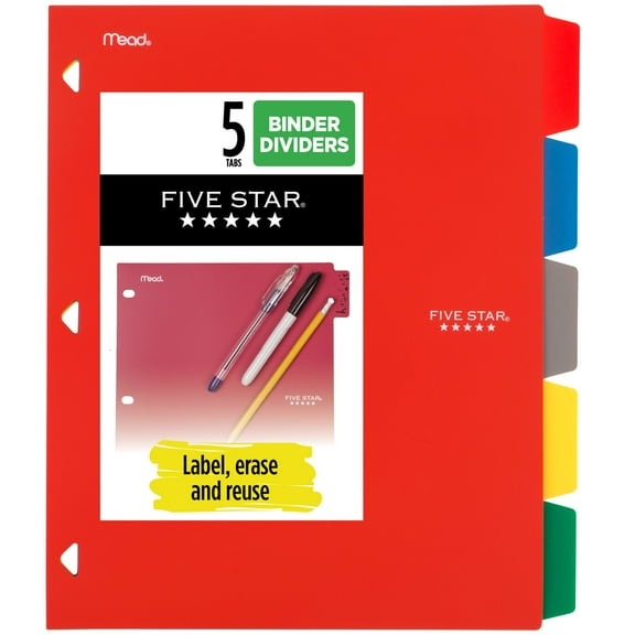 Five Star Tabbed Write-on/Wipe-off Dividers, 5 Pack