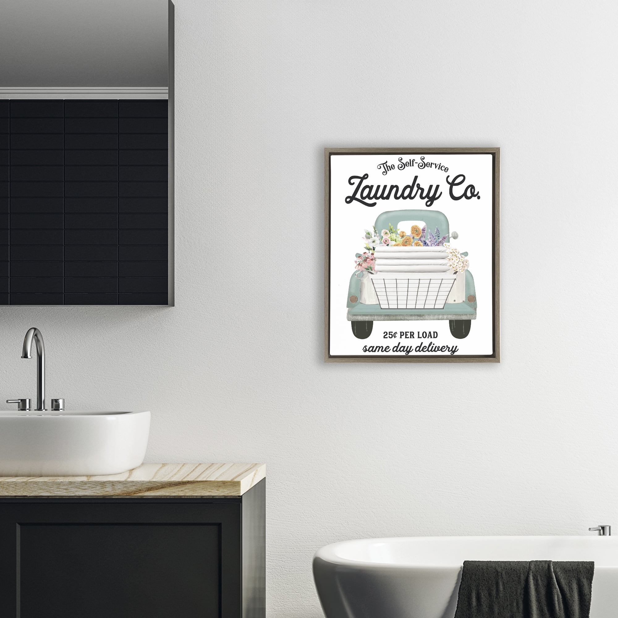 Laundry Delivery Truck Brown Framed Floater Canvas Wall Art, design by Lettered and Lined