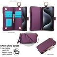 thumbnail image 3 of Allytechgroup Wallet Case for iPhone 14 Pro Max, RFID Blocking Multiple Cards Holder Zipper Pocket Hand Strap Shockproof Stand Phone Case with Crossbody Lanyard for Women Girls, Deeppurple, 3 of 7