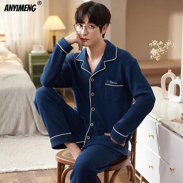 Ropa de dormir para parejas, cárdigan holgado de algodón con cuello vuelto, color rosa y negro, moda Homesuit, primavera, otoño e invierno, novedad