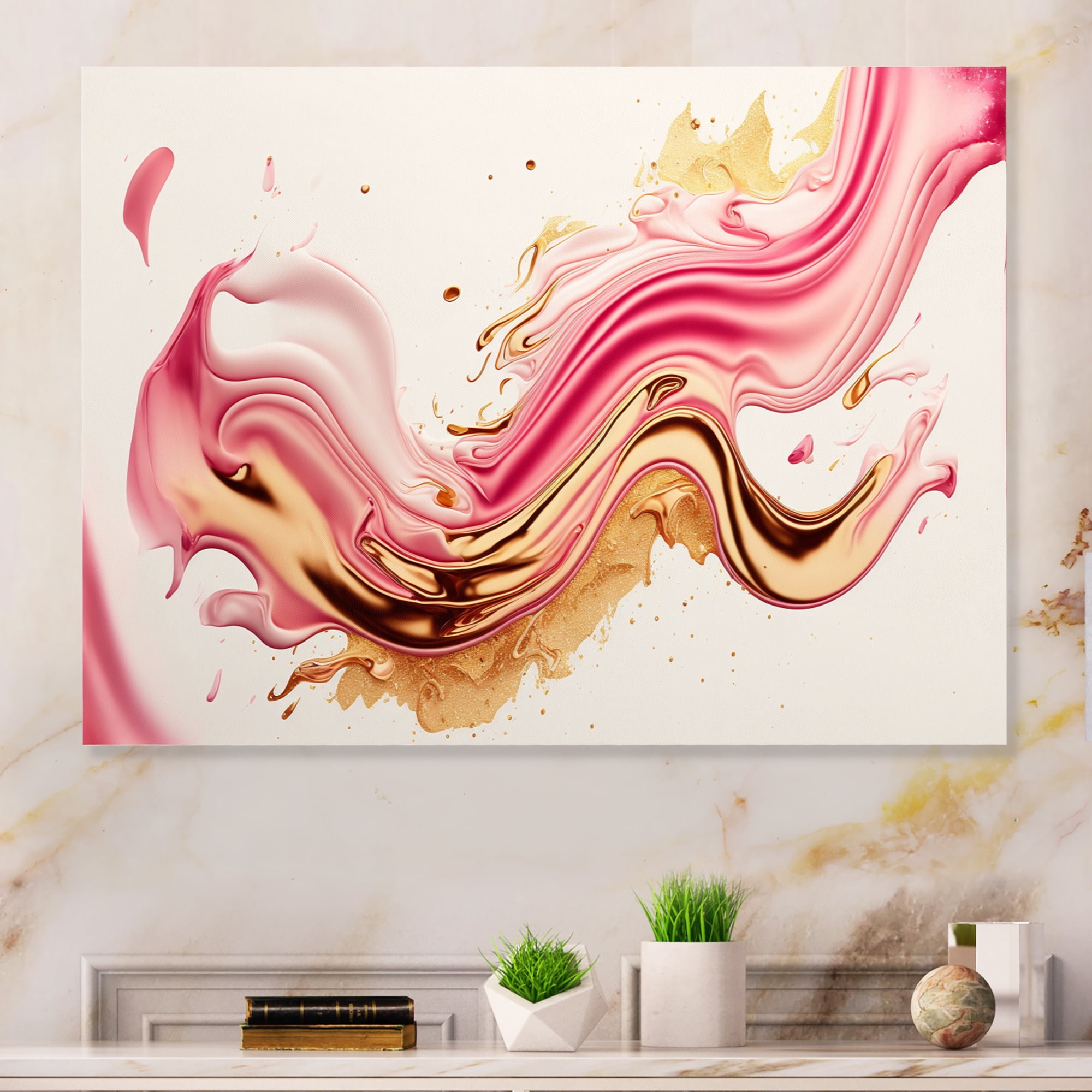 Designart Bold Pink And Gold Flow Art IV Canvas Wall Art