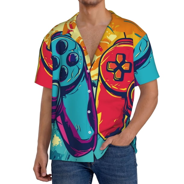 Balery Gaming Camisa Casual de Manga Corta con Botones para Hombre, Texturizada, Estilo Cubano, para Playa, Verano-XX-Large