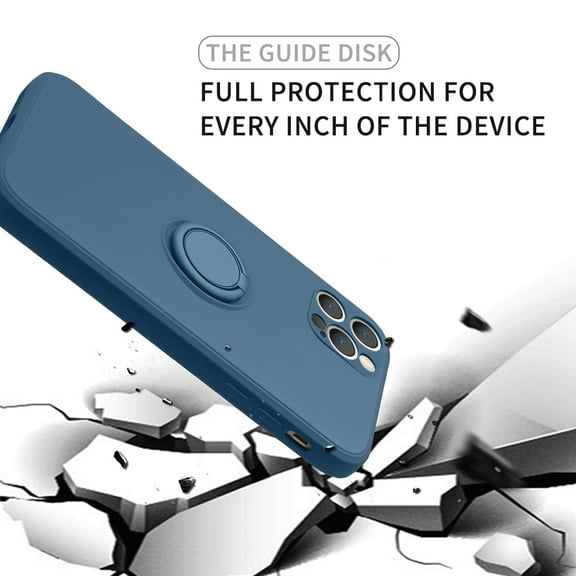Apple iPhone 12 Pro (6.1") Case Microfiber Liner Gel Rubber Protection Liquid Silicone with Ring Holder Stand Strap Cover for iPhone 12 Pro [Blue]