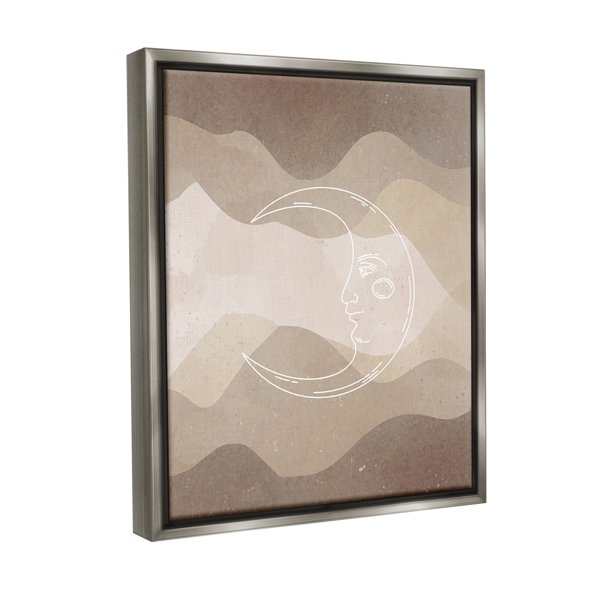 Stupell Industries Boho Celestial Moon Landscape Painting Gray Floater Framed Canvas Art Print Wall Art, 25 x 31