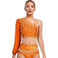 thumbnail image 1 of iiniim Women Shiny Rhinestone Dance Top Ballet Dance Adult Contemporary Shiny Crop Tops Orange XL, 1 of 5