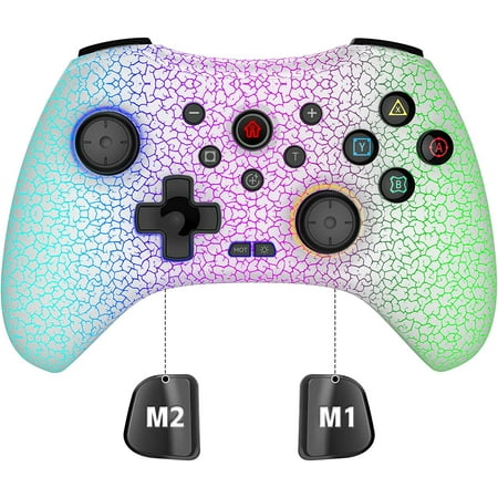 Wireless Game Controller for Switch/Lite/OLED,PS3/PS4, Bluetooth Controller Gamepad for Windows PC/IOS/Android/Steam with Cool RGB Colors/Programmable/Motion Control/Vibration/Turbo/Wake