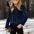 thumbnail image 2 of Velvet Top for Women's Elegant Puff Long Sleeve Shirt Casual Mock Neck Vintage Glitter T-Shirt Blouse, 2 of 5